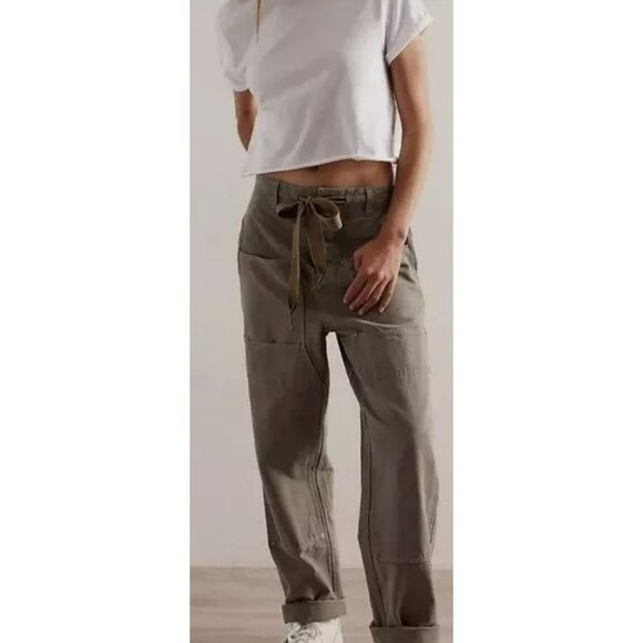 Free People Size Large Hayden Olive Green Cargo Pants Tie Elastic Pants New - Picture 2 of 10
